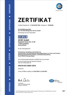 TÜV Zertifikat Energiemanagementsystem ISO 50001 GEZE GmbH
