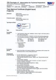 TÜV type approval certificate P-4031/10 Perlan AUT-NT