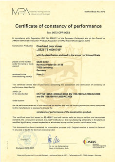 Certificate of constancy of performance TS 4000 E-IS