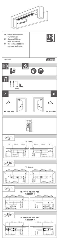 Guide rail 550 mm wall mounting opposite hinge side