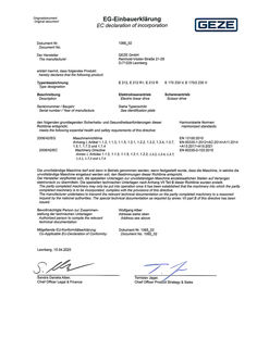 E 170 230 V and E 212 declaration of installation