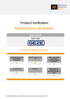 Product verification Building certification systems Door closer systems