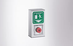 Emergency push button NOT 320 with emergency exit sign GIRA Profil 55, ALU
