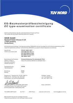 GC 338 TÜV type approval certificate