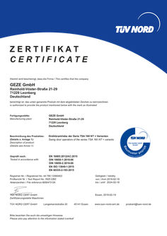 TÜV certificate TSA 160 NT + Variants
