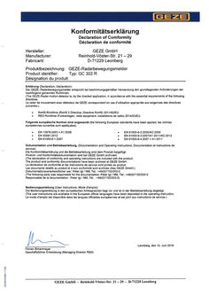 Déclaration de conformité GEZE GC 302 R