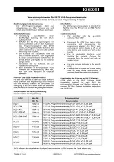 User manual supplementary sheet GEZE USB programming adapter
