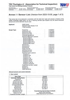 TÜV type approval certificate DCU 1 DCU 2 DCU 8 - Annex 1 sensor list (2023)