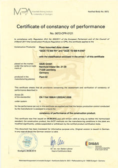 Certificate of constancy of performance 0672-CPR-0121 TS 500 NV TS 500 N EN3