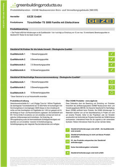 Produktdeklaration DGNB TS 5000 Türschließer TS 5000 Familie mit Gleitschiene