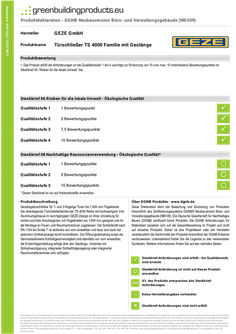 Produktdeklaration DGNB TS 4000 Türschliesser Familie mit Gestänge
