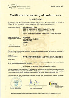 Certificate of constancy of performance 0672-CPR-0429 TS 5000 EFS 3-6 TS 5000 RFS 3-6