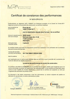 Certificat de constance des performances 0672-CPR-0179 TS 550 NV F