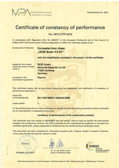 Certificate of constancy of performance Boxer 2-4 2V