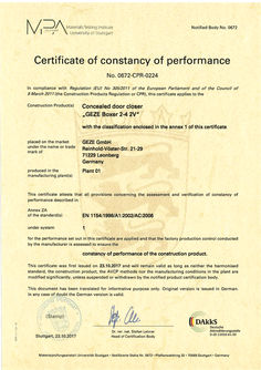 Certificate of constancy of performance Boxer 2-4 2V