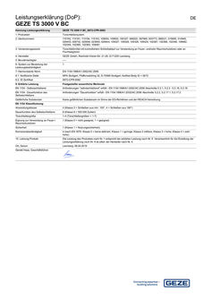 Teljesítménynyilatkozat (DoP) GEZE TS 3000 V BC Ajtócsukó rendszer