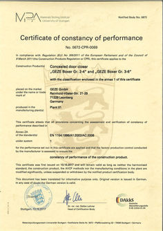 Certificate of constancy of performance Boxer 2-4, Boxer 3-6