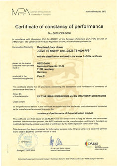 Certificate of constancy of performance TS 4000 R TS 4000 RFS