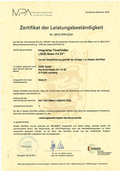 Zertifikat der Leistungsbeständigkeit Boxer 2-4 2V