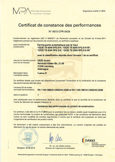 Certificat de constance des performances 0672-CPR-0429 TS 5000 EFS 3-6 TS 5000 RFS 3-6