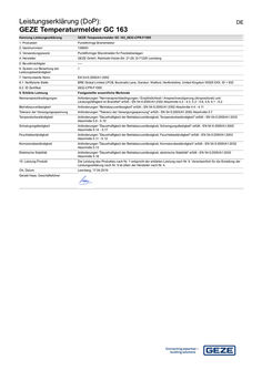 Declaration of performance (DoP): GEZE thermal detector GC 163 point fire detectors