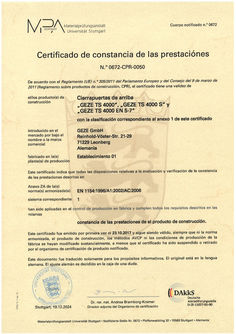 Certificado de constancia del rendimiento TS 4000 TS 4000 S TS 4000 EN 5-7