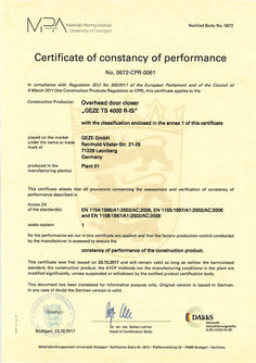 Certificate of constancy of performance TS 4000 R-IS