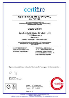 Certifire certificate of approval CF 242 Boxer, Boxer E, Boxer EFS