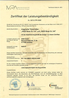 Zertifikat der Leistungsbeständigkeit Boxer 2-4  Boxer 3-6