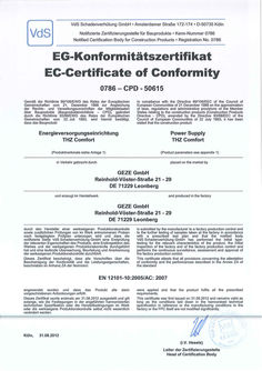 EC certificate of conformity THZ Comfort