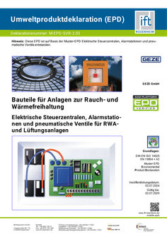 Umweltproduktdeklaration (EPD) elektrische Steuerzentralen für RWA- und Lüftungsanlagen