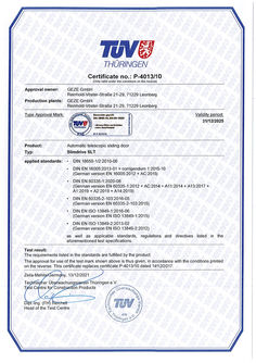 TÜV certificate P- 4013/10 Slimdrive SLT