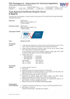 TÜV type approval certificate P-4025/10 Slimdrive SL-BO