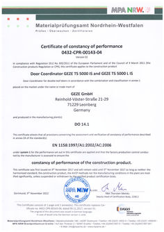 Certificate of constancy of performance TS 5000 IS TS 5000 L IS