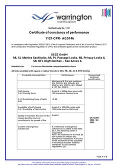 Certificate of constancy of performance GEZE lock ML