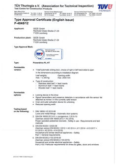 TÜV type approval certificate P-4048/12 Powerdrive PL-HT