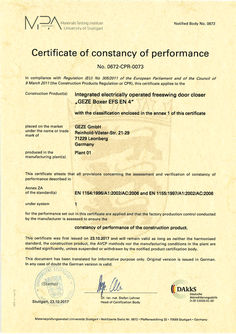 Certificate of constancy of performance Boxer EFS EN 4