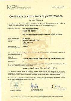 Certificate of constancy of performance TS 4000 IS