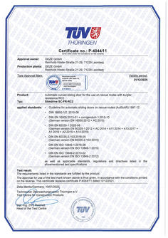TÜV certificate P-4044/11 Slimdrive SC -FR- RC 2