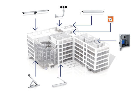 3D model of a building with large window façades