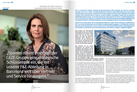 Vista de 2 de las páginas de la entrevista a Birgit Zondler, gerente de GEZE Iberia.