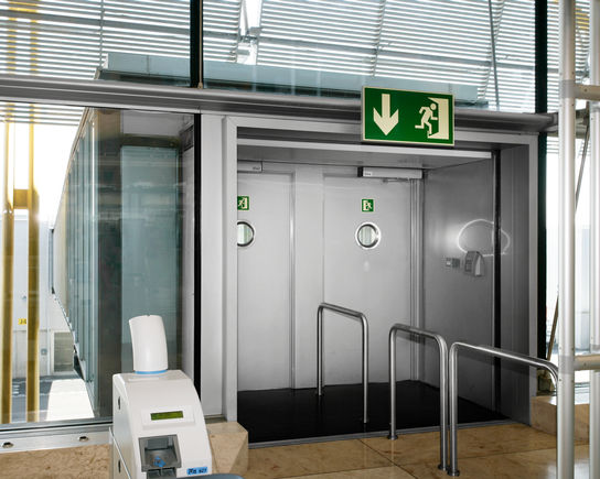 Glass sliding doors to Madrid Airport entrance hall