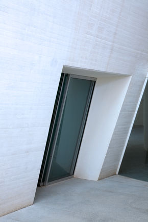 Automatic sliding door drive Slimdrive SL inclined in the Palacio de las Artes Opera and Culture House in Valencia Automatic linear sliding door system for use on inclined glass façades