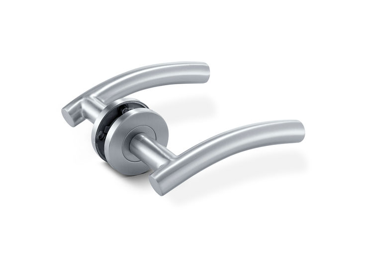 GEZE Handle LH 104 round Stainless steel 304 tubular design lever handle with round rose (Set) with spindle, escutcheon (round) for euro profile cylinder and mounting accessories