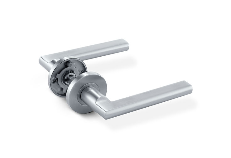 GEZE Handle LH 301 round Stainless steel 304 solid design lever handle with round rose (Set)  with spindle, escutcheon (round) for euro profile cylinder and mounting accessories