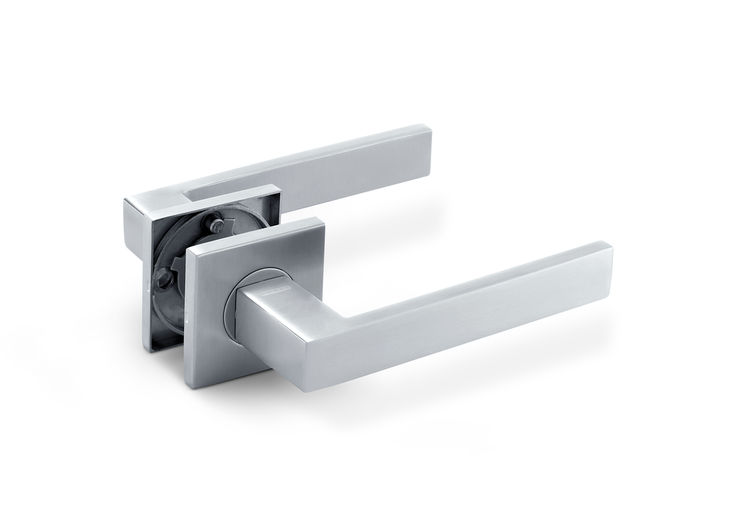 GEZE Handle LH 303 square Stainless steel 304 solid design lever handle with square rose (Set) with spindle, escutcheon (square type) for euro profile cylinder and mounting accessories