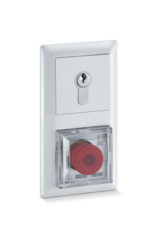 TZ 320 S, flush-mounting Jung AS 500 white SecuLogic emergency exit system, Flush-mounted control unit in the switch programme Jung AS 500, TST 320 control unit with emergency push button and key switch