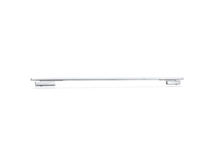 Sistema cierrapuertas TS 5000 R-ISM/0 SoftClose / ECline con metal duro Sistema de cierrapuertas aéreo con guía deslizante para puertas de doble hoja con regulación de la secuencia de cierre, sensor de humo y amortiguación a la apertura integrada, lo que frena las puertas con mucho impulso.