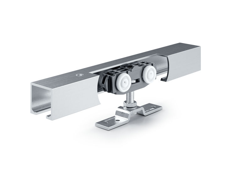 Rollan 80 NT legno Sistema scorrevole manuale per porte in legno, plastica o in metallo con peso dell'anta di 80 kg e con ammortizzazione su uno o due lati