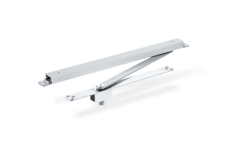 GEZE Boxer pivot bearing Integrated door closer with electric free swing function and comfort hold-open function locks the door at the end of the free swing range.